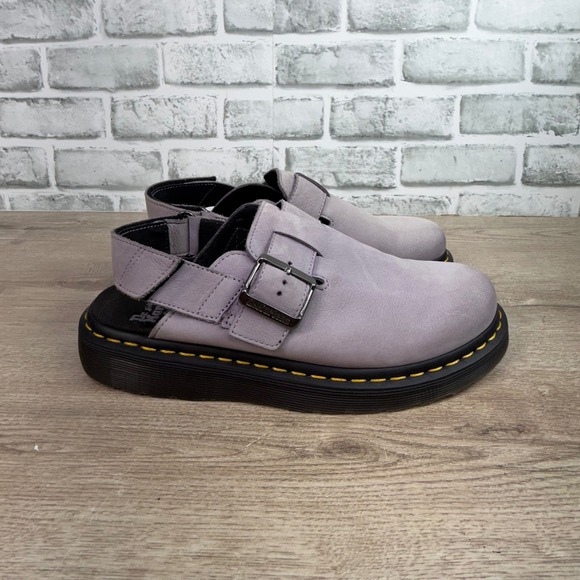 Dr. Martens Shoes - Dr. Martens Jorge II Slingback Mules Leather Buckle Lavender Grey Womens 8